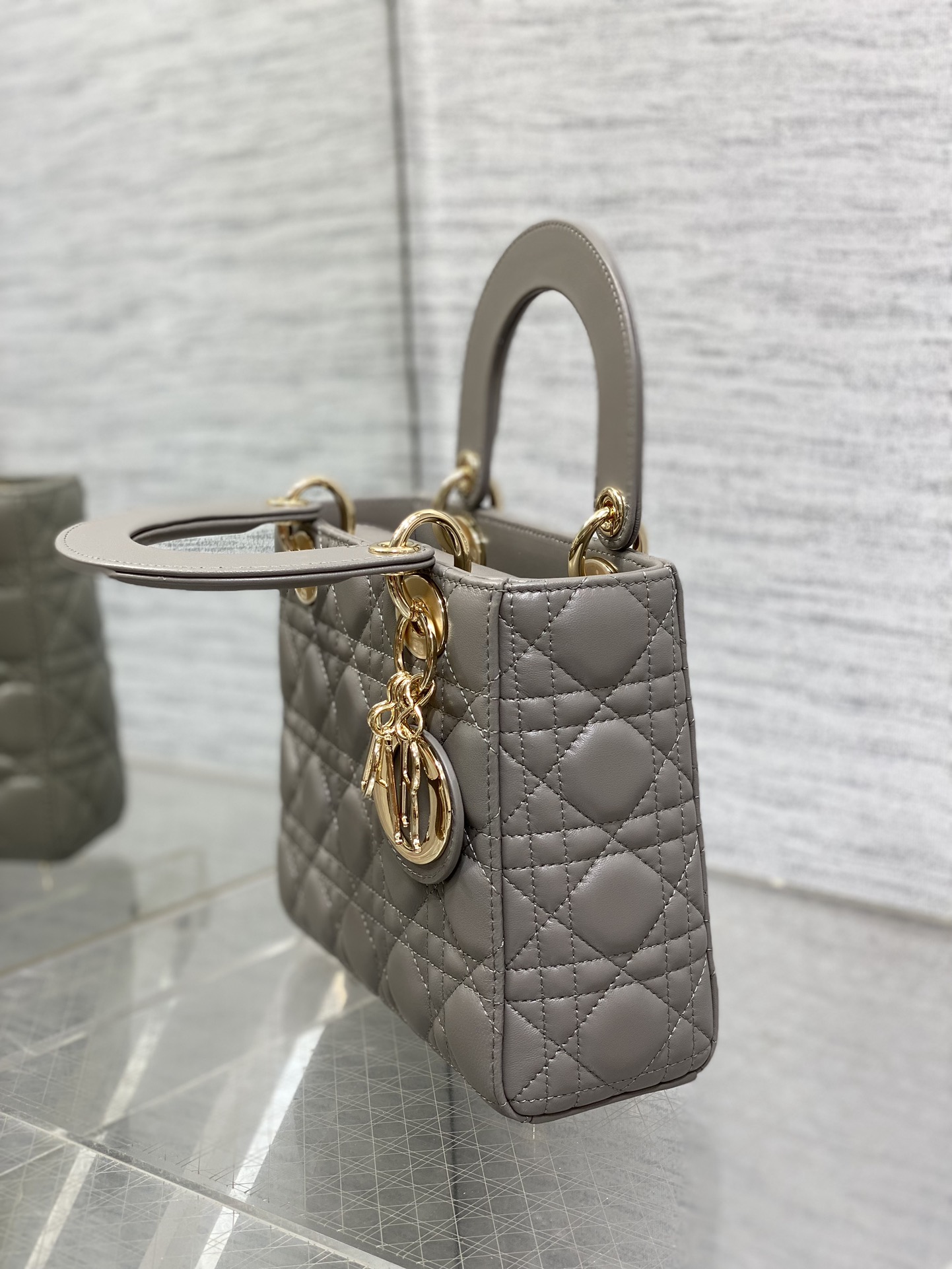 Small Lady Dior My ABCDior Bag Stone Gray Cannage Lambskin